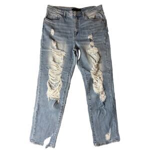 Risen Relaxed Fit Roll Up Skinny Jeans Women’s 11/30 Blue Distressed RDP1290